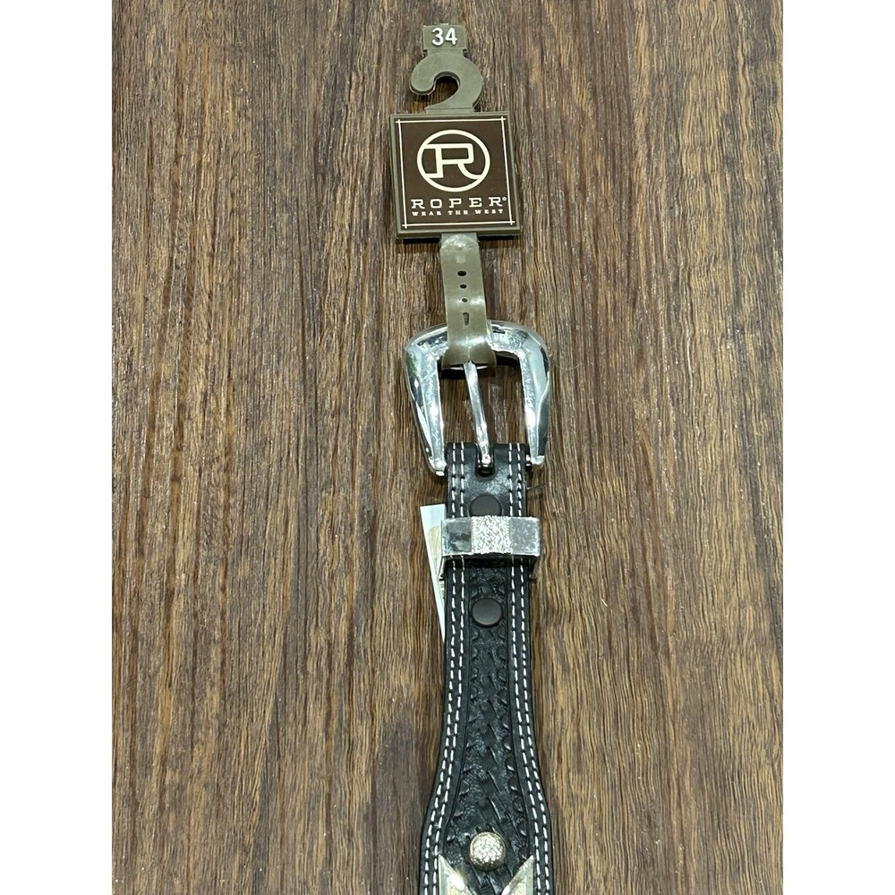 Roper Stud Leather Black Mens Belt Size 34